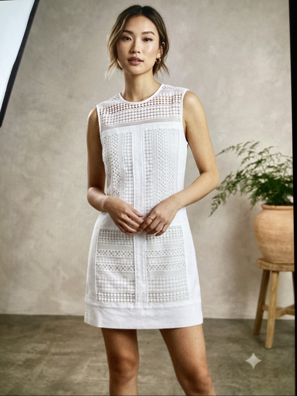 J.Crew Ivory Crochet-Panel Sleeveless Geo-Lace Shift Dress